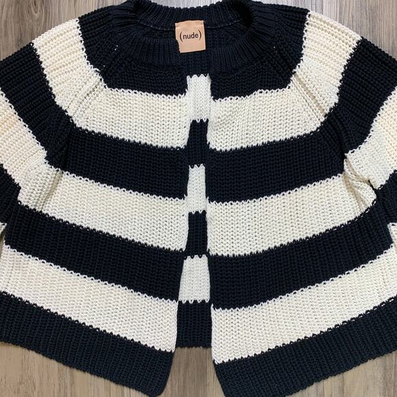 (Nude) Striped Long Glitter Sequin Sleeve Open Front Cardigan Sweater-38 - Picture 5 of 10